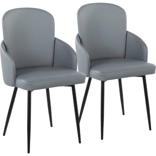 Dahlia Dining Chair in Black Metal, Chrome & Grey Leatherette (Set of 2)